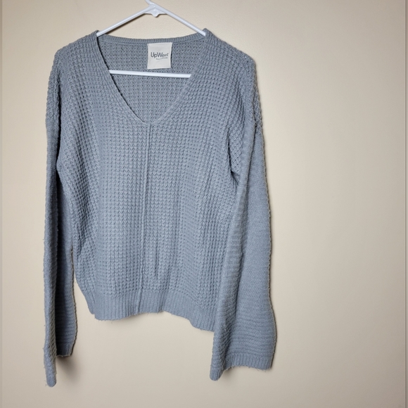 UPWEST Gray V-neck Oversized Waffle Knit Long Sleeve Sweater XS. - Picture 2 of 11